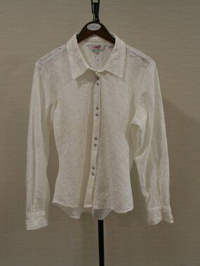 Roper White Eyelet Lace Blouse, Long sleeves, Snap buttons